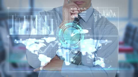 Businessman Analyzing Interactive Data Overlays