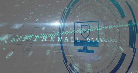 Technology theme with firewall disable alert overlay