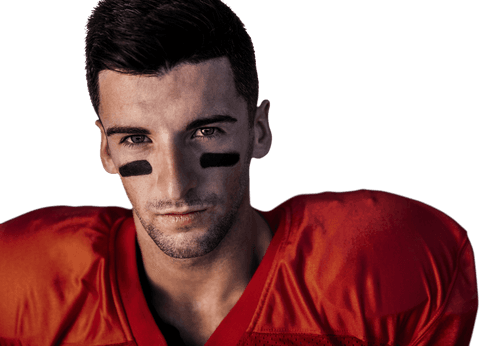 Transparent Football Player with Intense Gaze Looking Forward