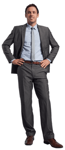 Confident Businessman in Suit with Hands on Hips Against Transparent Background