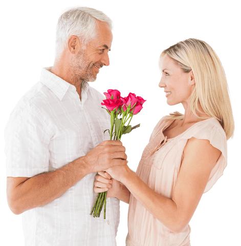 Senior Couple Sharing Moment with Transparent Roses