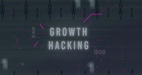 Growth Hacking glowing neon title with futuristic glitch circuit overlay