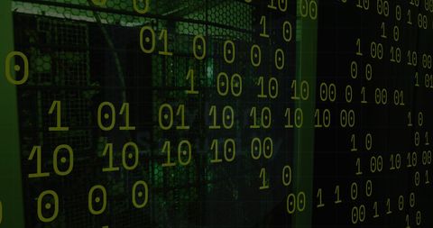 Binary Code Overlay on Server Room for Digital Security - Download Free Stock Images Pikwizard.com