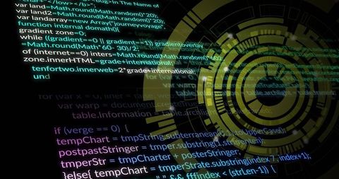 Futuristic HUD Overlay on Dark Code Background