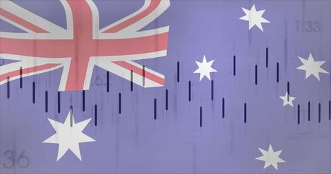 Australian Flag Overlayed with Financial Chart Visualizations