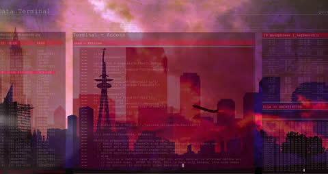Futuristic Data Processing Across Cityscape Background