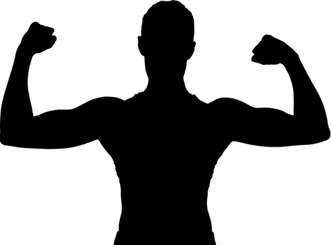 Transparent silhouette woman flexing muscles fitness icon