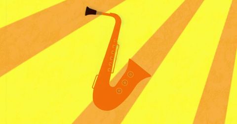 Bright orange saxophone against vibrant yellow background