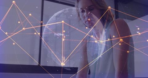 Young Adult Engaging with Digital Interface Symbolizing Global Connectivity