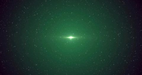 Emerald Core Starburst Over Deep Space Starfield with Horizontal Lens Flare, Halo Glow