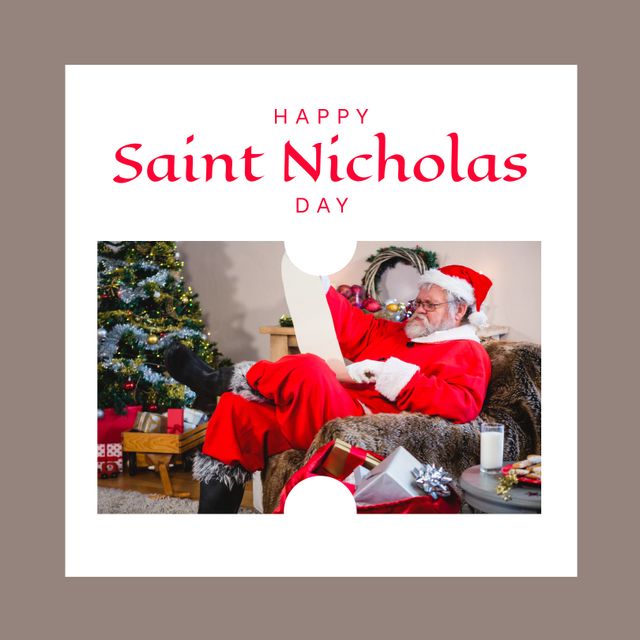 Santa Claus Reading Scroll on Saint Nicholas Day - Download Free Stock Templates Pikwizard.com