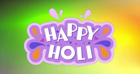 Happy holi purple sticker celebrating color festival with playful splashes and hearts