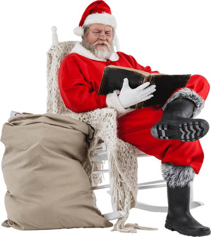 Traditional Santa Claus with Book on Transparent Background