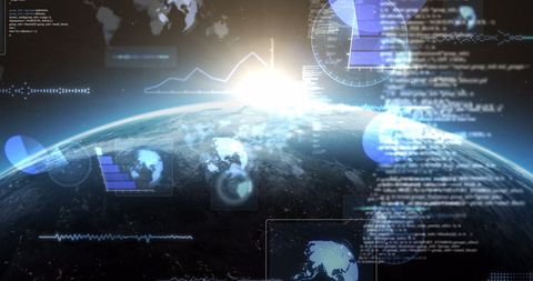 Digital Interface and Data Processing over Earth with Sunrise Horizon - Download Free Stock Images Pikwizard.com
