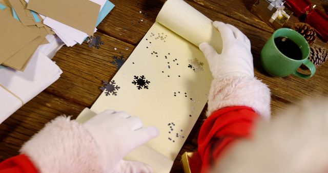 Santa Claus Crafting Gifts with Snowflake Decorations - Download Free Stock Images Pikwizard.com