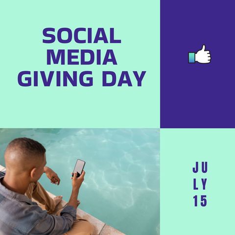 social media giving day promotion with smartphone usage by poolside - Download Free Stock Templates Pikwizard.com