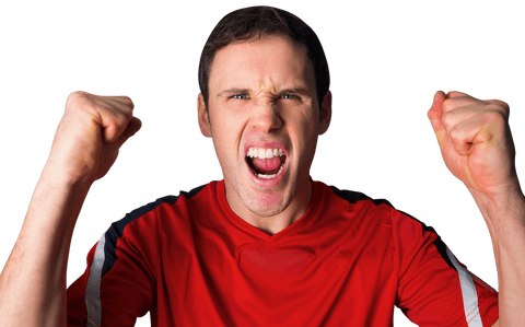 Transparent Cheering Football Fan in Red Jersey Celebrating Victory