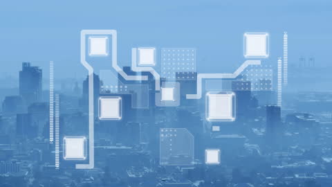 Digital Connections Across Cityscape Concept