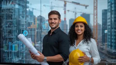 Architect and Engineer Collaborating at Modern Construction Site
