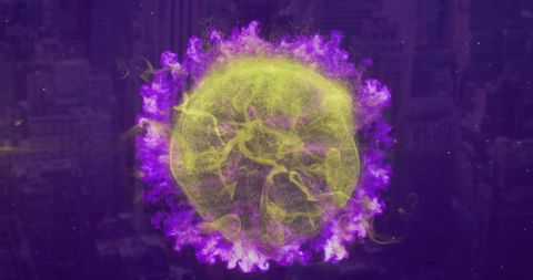 Abstract Glowing Orb with City Backdrop Symbolizing Connectivity