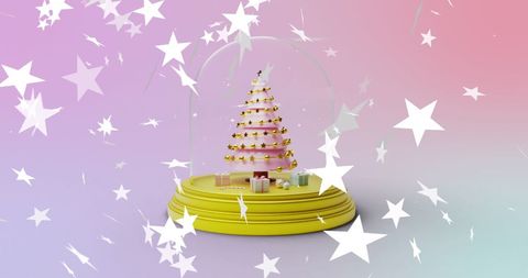 Whimsical Christmas Snow Globe with Glowing Stars Background