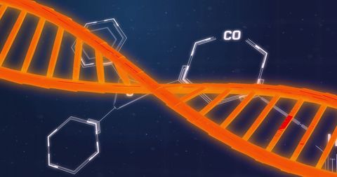 digital dna strand with chemical formula on black background - Download Free Stock Images Pikwizard.com