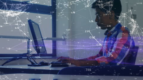 Student Engaged in Technology with Digital Network Overlay