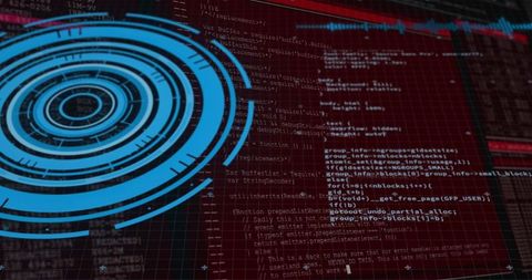 Futuristic hud display with computer code and digital grid background