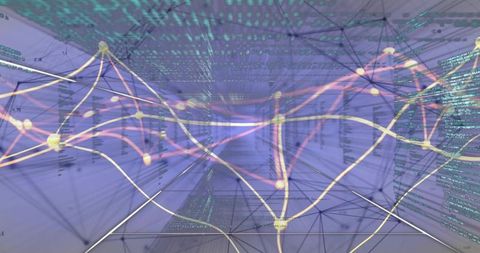 Neon Neural Network Visualizing Glowing Nodes and 3D Data Streams