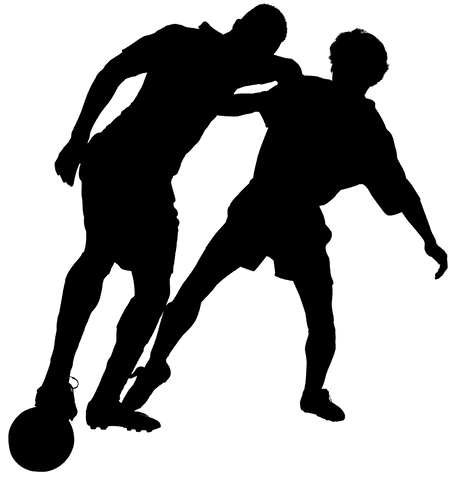 Dynamic Silhouette of Male Football Players on Transparent Background