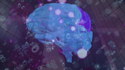 Digital Montage of Brain, COVID-19 Cells, and Data Wiith Virtual Effects