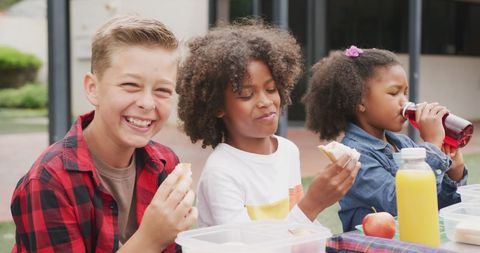 Happy Students Enjoying Lunch Outdoors - Download Free Stock Images Pikwizard.com