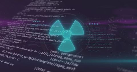 Nuclear symbol among digital data streams symbolizes security concerns