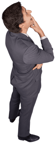 Transparent Thinking Businessman Touching Chin with Curiosity