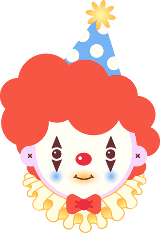 Cheerful clown character with party hat on transparent background