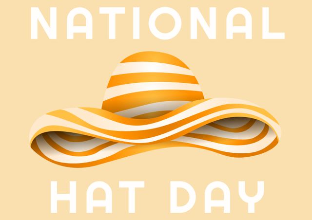 Illustration of national hat day text with striped pattern hat against beige background. text, communication and national hat day concept.