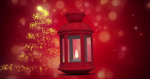 Glowing red lantern amidst festive bokeh