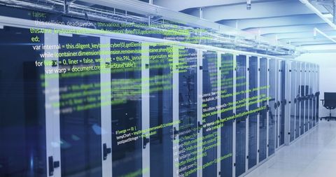 futuristic data center with overlay of programming code - Download Free Stock Images Pikwizard.com