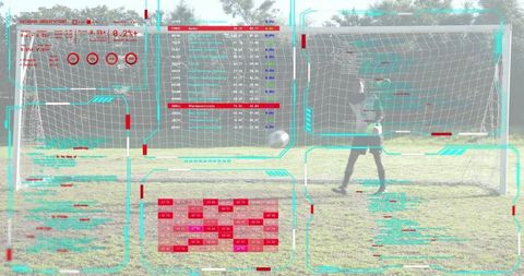 Youth Soccer Player Kicking Ball into Goal with Augmented Reality Performance Analytics