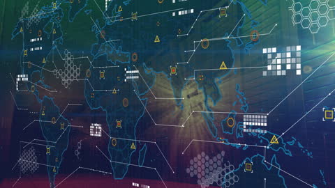 Global Networking Data Animation Over World Map