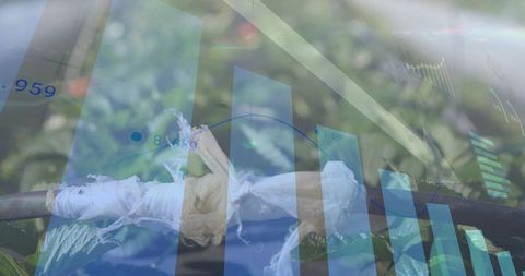 Frayed white cloth wrapped around metal rod with blue analytics overlay