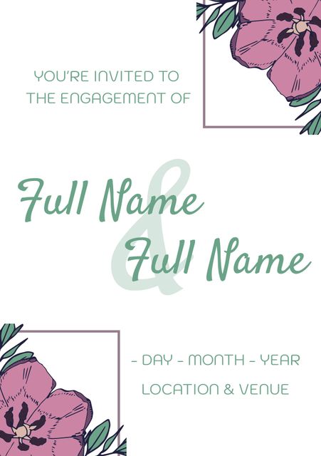 Elegant Floral Engagement Invitation with Personalizable Text - Download Free Stock Templates Pikwizard.com