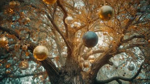 Ethereal Tree with Shimmering Ornaments in Autumn Light