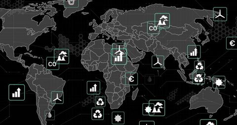 Global Ecology and Sustainability Concept on Digital World Map