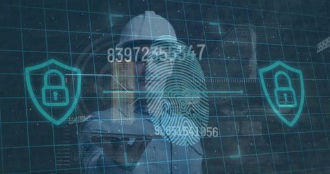 Digital Security Concept with Builder and Fingerprint Scanning - Download Free Stock Images Pikwizard.com