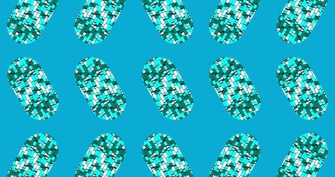 Abstract blue mosaic capsules on vibrant background