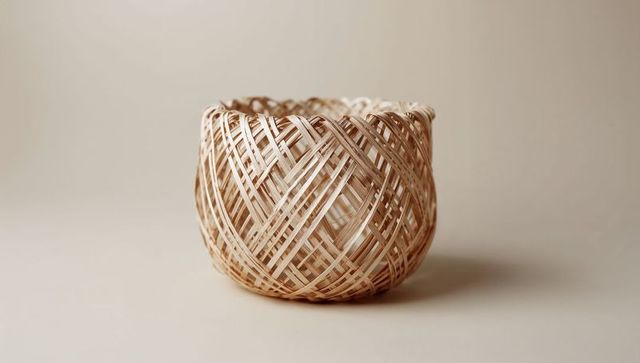 Handwoven rattan basket with crisscross lattice pattern for neutral home decor