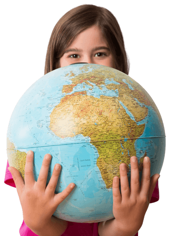 Smiling girl holding transparent globe with hands