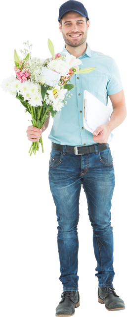 Transparent Portrait of Smiling Flower Delivery Man with Clipboard - Download Free Stock Videos Pikwizard.com