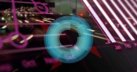 Futuristic data processing interface with digital graphics